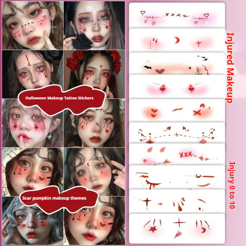 Halloween Scars Tattoo Stickers Makeup Face Cute Injured COS Makeup ...