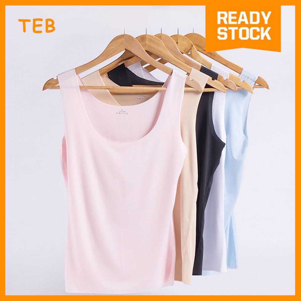 Soft Ice Silk Inner Tank Top for Women, Slim Fit Plain Sleeveless ...
