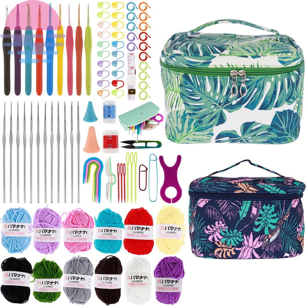 59/92Pcs Crochet Kit with Yarn Ergonomic Crochet Hook Set with Storage ...