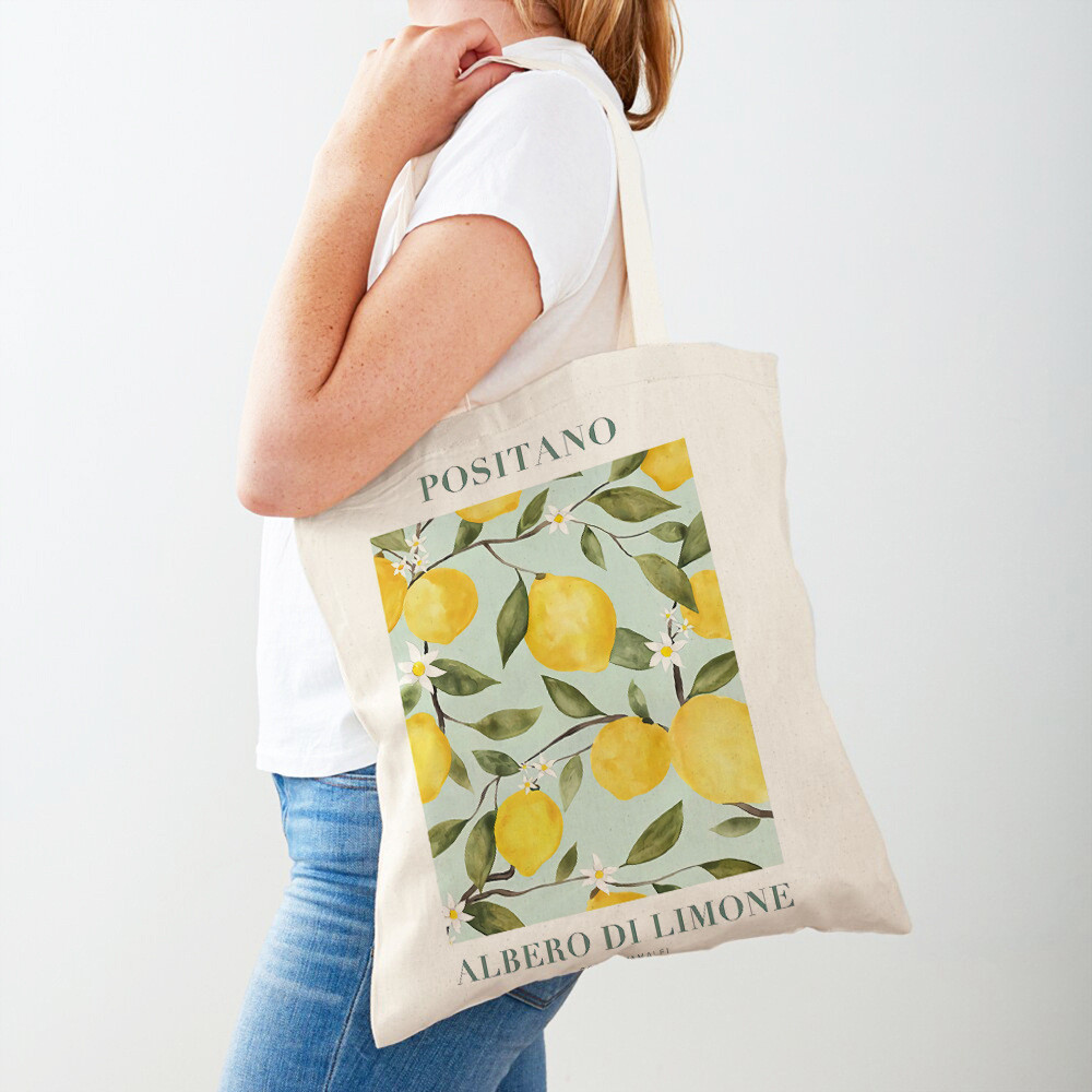 Valencia Orange Lemon Flowers Printed Canvas Bag Shoulder Bag Handbag Shopping Bag Shopee Singapore