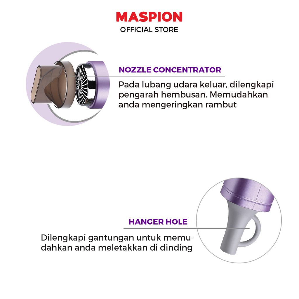 Maspion Hair Dryer Pengering Rambut Kecepatan Tinggi MHD-688 K - Gambar 3