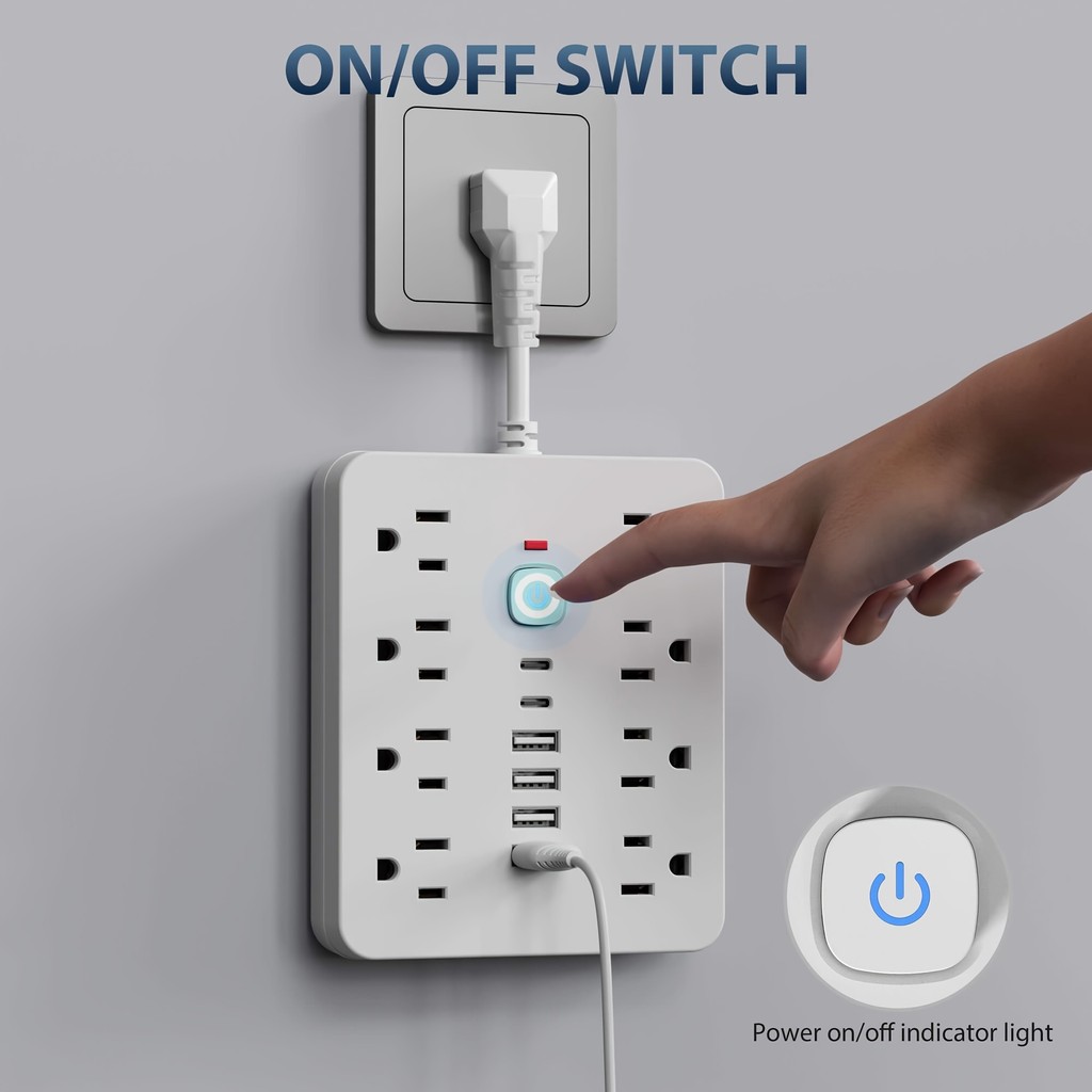 14 in 1 Wall-Mounted Power Socket with Overload Protection, One-Button ...
