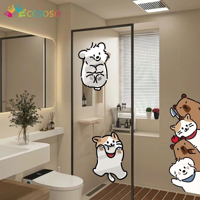 Cartoon Cute Electrostatic Stickers Kitchen Bathroom Glass Sliding Door ...