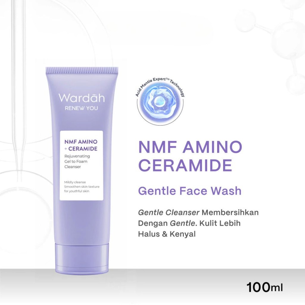 WARDAH Renew You NMF Amino + Ceramide Rejuvenating Gel To Foam Cleanser 100 ml / Merah Jingga Official - Gambar 2