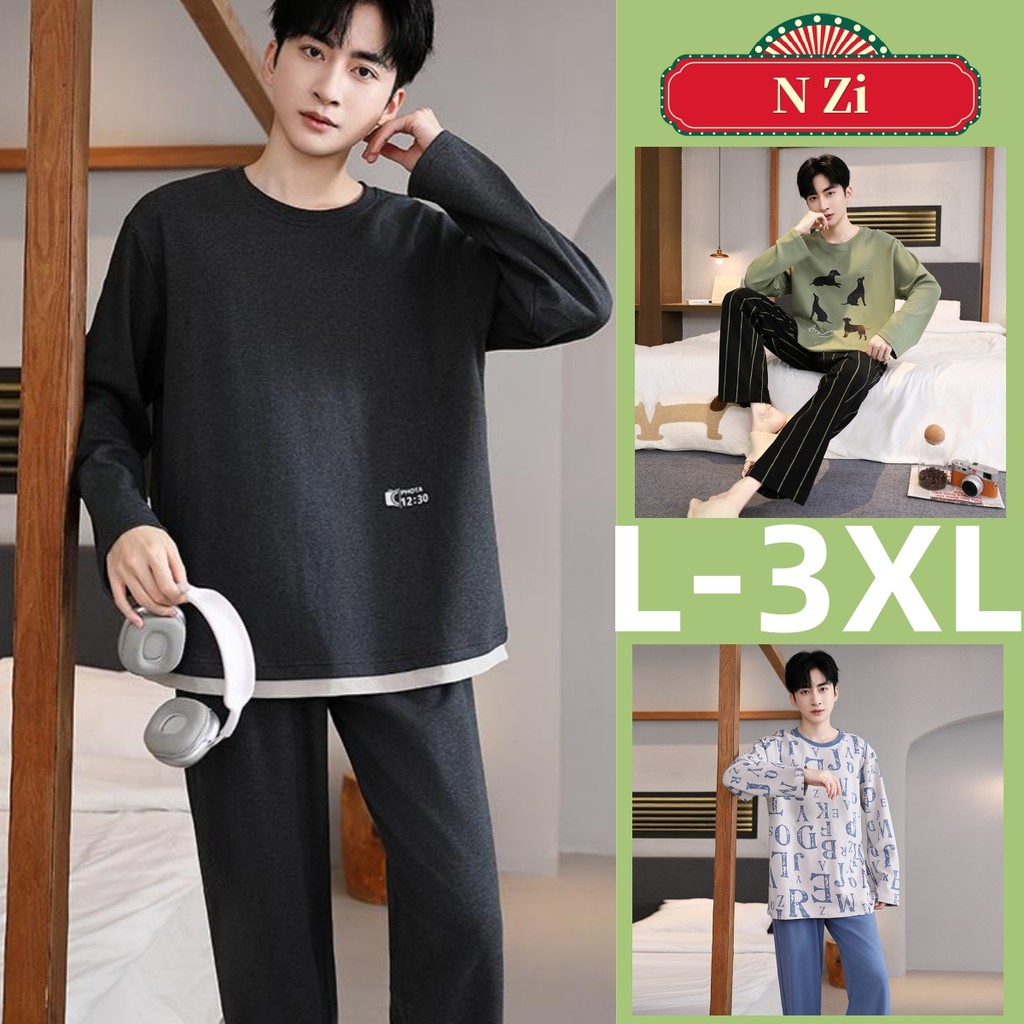 Pyjamas Men Long sleeves Pajamas Set Autumn winter Plus Size Sleepwear Man  Cotton Loose Night wear Home wear | Shopee Singapore