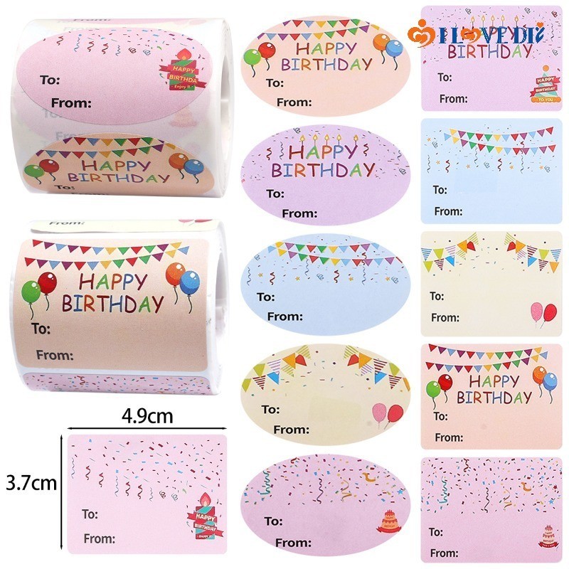 200Pcs Colorful Happy Birthday Paper Labels - To From Name Gift Tags ...