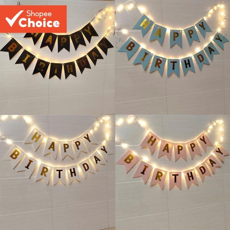 3MLight String + Happy Birthday Pull Flag Banner Boy Girl Baby Shower ...