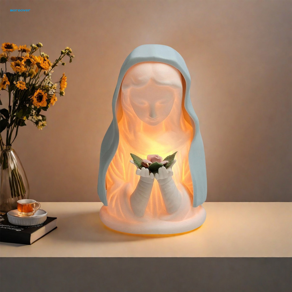 Mother Mary Night Light – Resin Statue Lamp With Warm Soft Glow, Religious Table Decor For Bedroom, Church, Altar
