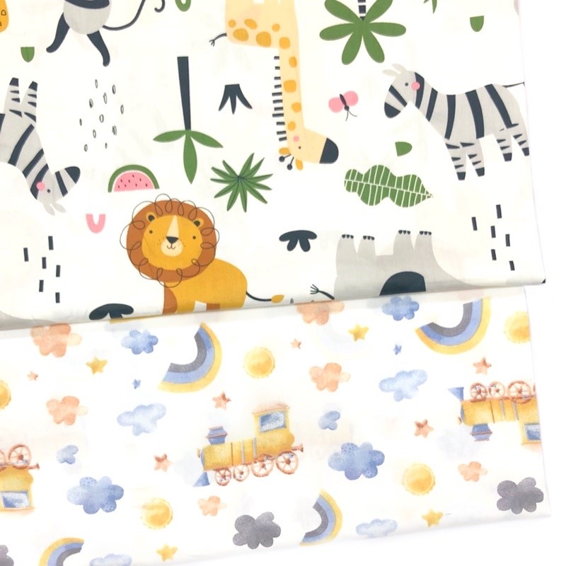 Animal & Train Cloud Design Combed Cotton Twill Woven Fabric (Width 60 ...