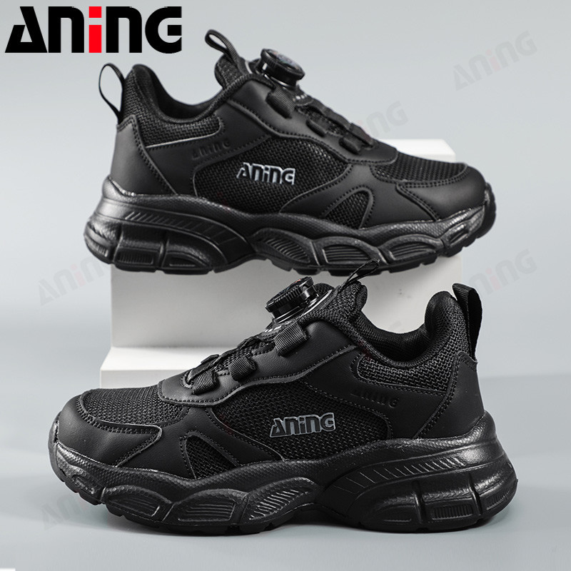ANINGBOY Sepatu anak laki-laki hitam tanpa tali sepatu olahraga untuk pelajar sneakers kids fashion - Gambar 2