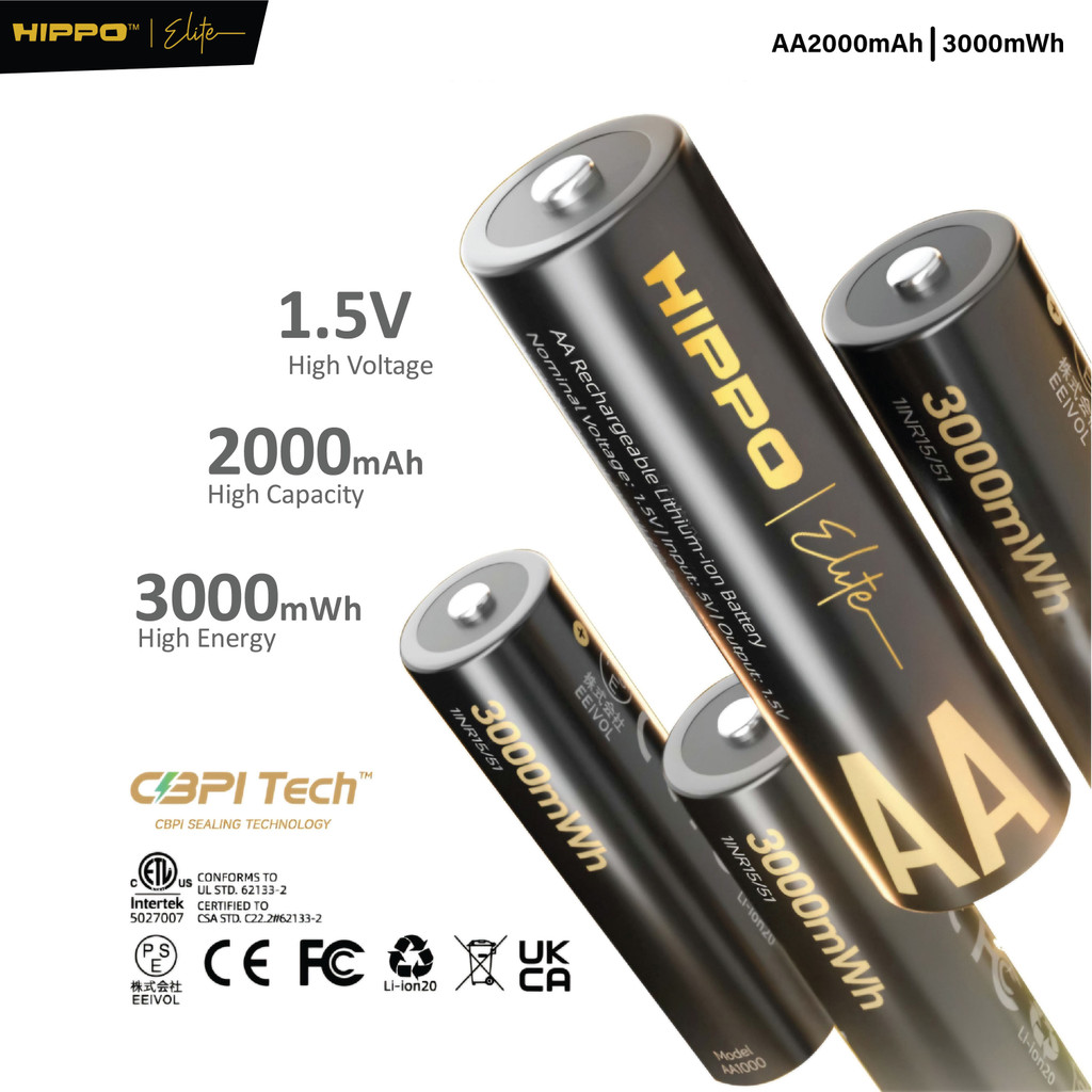 HIPPO TANOS BATERAI ISI ULANG AA 1.5V 2000 MAH LI-ION NEW ENERGY RECHARGABLE GARANSI RESMI BATERAI ONLY ( AA 4 PCS ) - Gambar 2