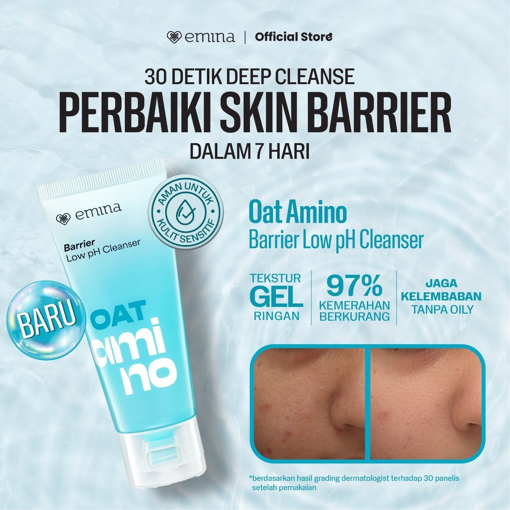 Emina Oat Amino Ceramide Barrier Low pH Gel Cleanser 70ml / Merah Jingga Official - Gambar 2