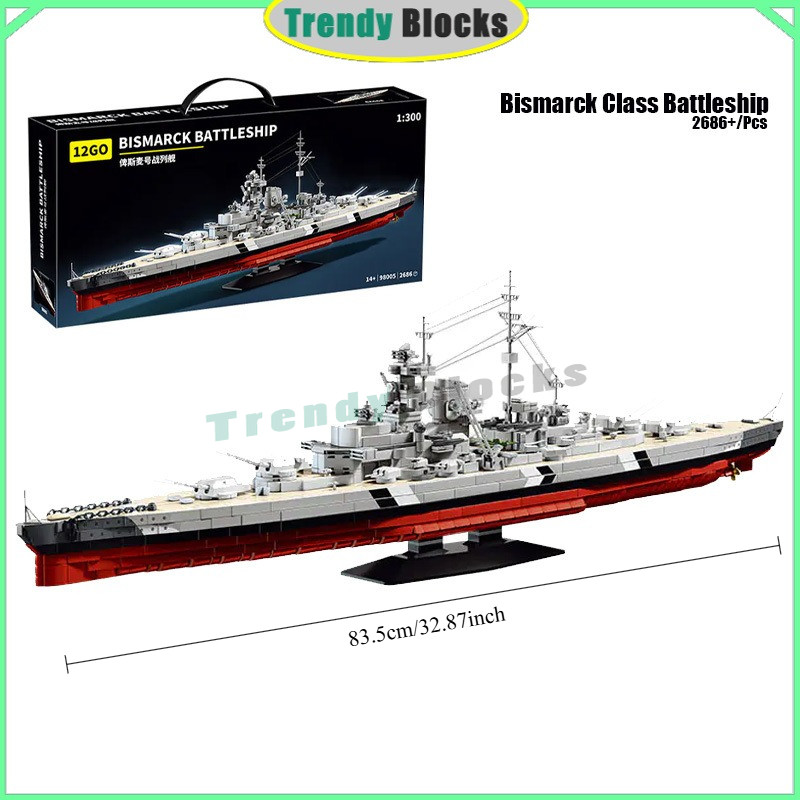 (12GO,98005) KMS Bismarck Battleship Building Blocks WWII 83.5CM Long ...