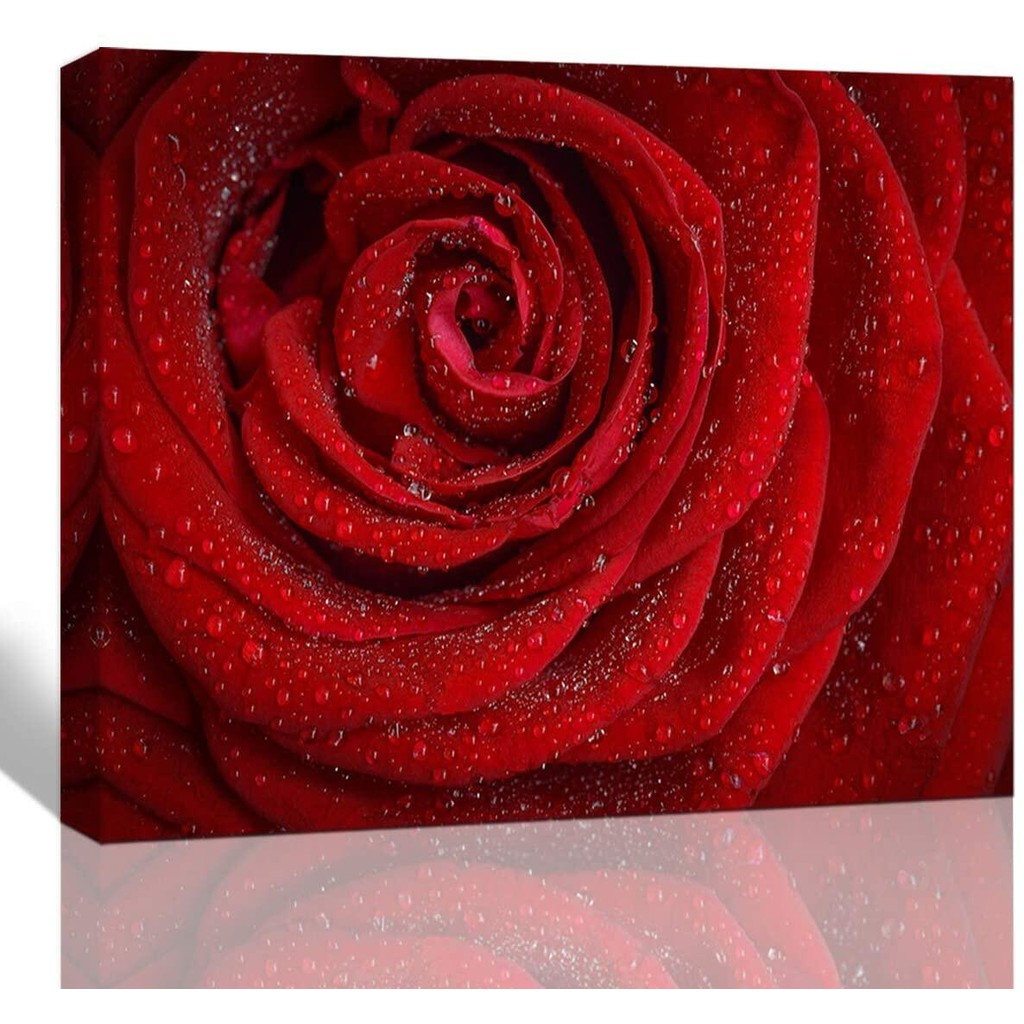 canvas wall art dew on the red rose pictures for home decoration modern ...