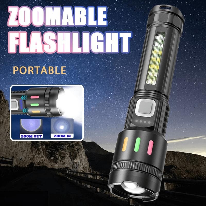 Multi-Functional LED Flashlight Zoomable Water Repellent USB ...