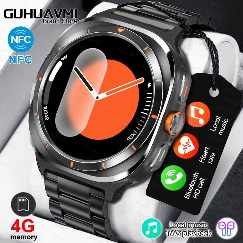 New Smart Watch Mens 4G Memory Local Music Player Series 7 AMOLED Screen Bluetooth Call Sport NFC Smartwatch For Man Android iOS