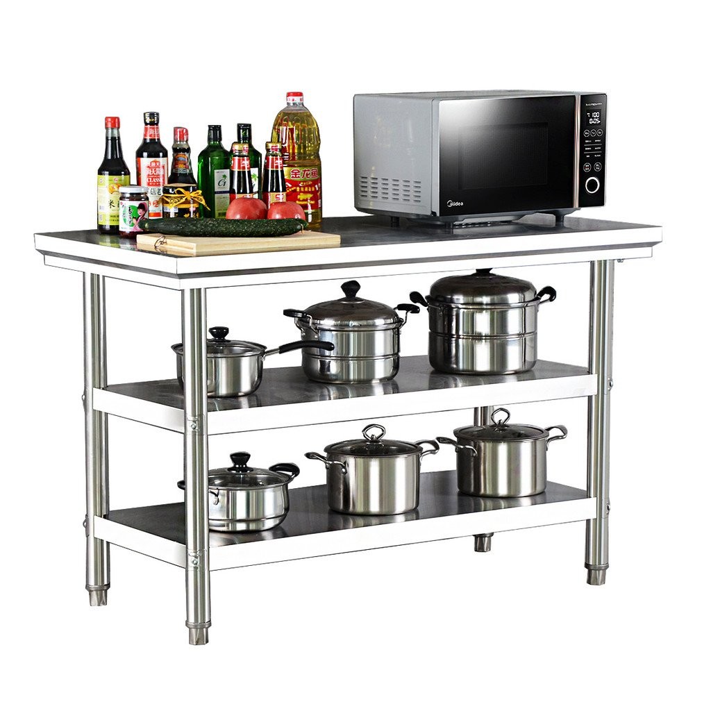 Kitchen Three-Layer Workbench Stainless Steel Cutting Table Restaurant ...