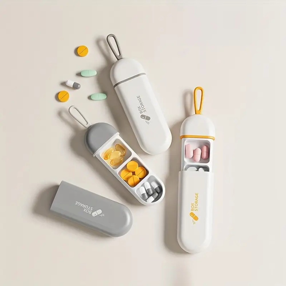 Portable Travel Mini Pill Box Push-Pull Type 3 Compartments Small Pill ...