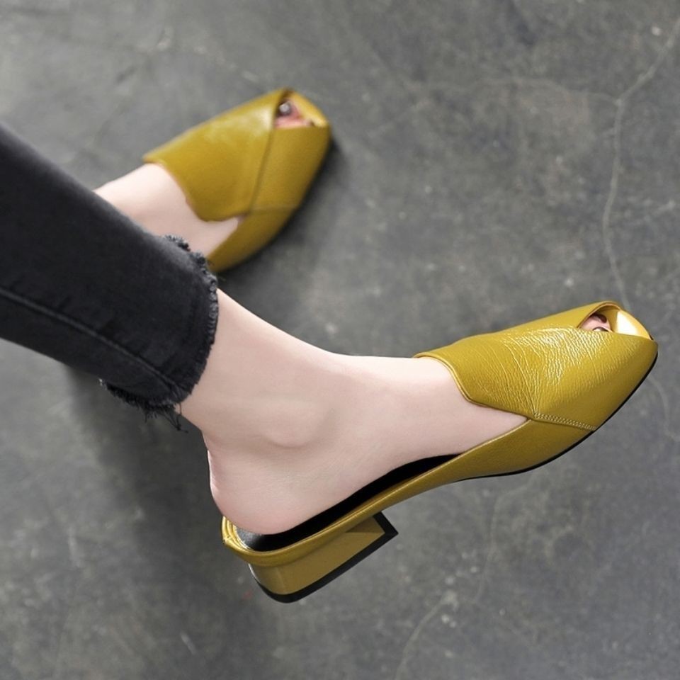 Women's Low Heel Slippers Peep-toe slippers Low Heel Soft Bottom ...