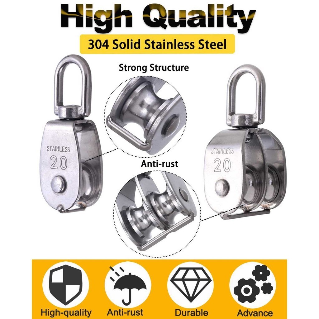 SKSSSTR ASOL Mini Swivel Pulley Stainless Steel Double Wheel | Shopee ...