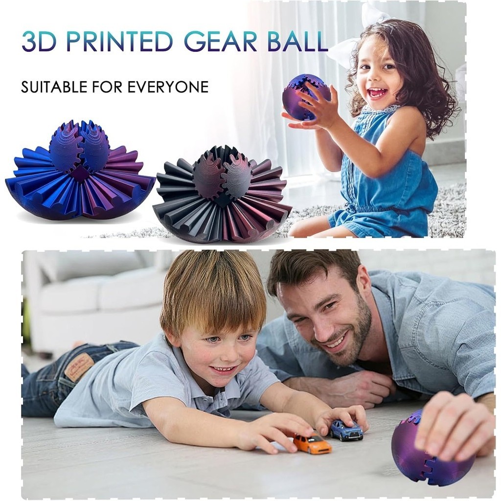3D Printed Gear Ball Spin Ball or Cube Fidget Toy Gear Sphere Desk Toy ...