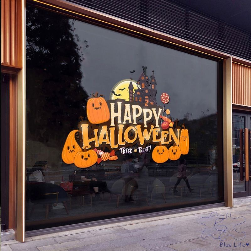 Halloween Electrostatic Glass Door Stickers Shopping Mall Store Holiday ...