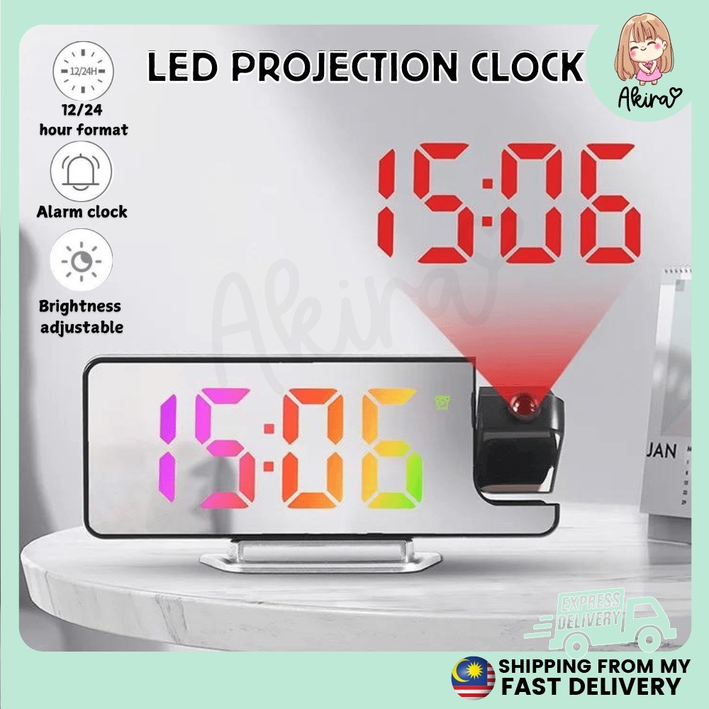 180 Smart LED Projection Alarm Clock Multicolor Display Timer USB ...
