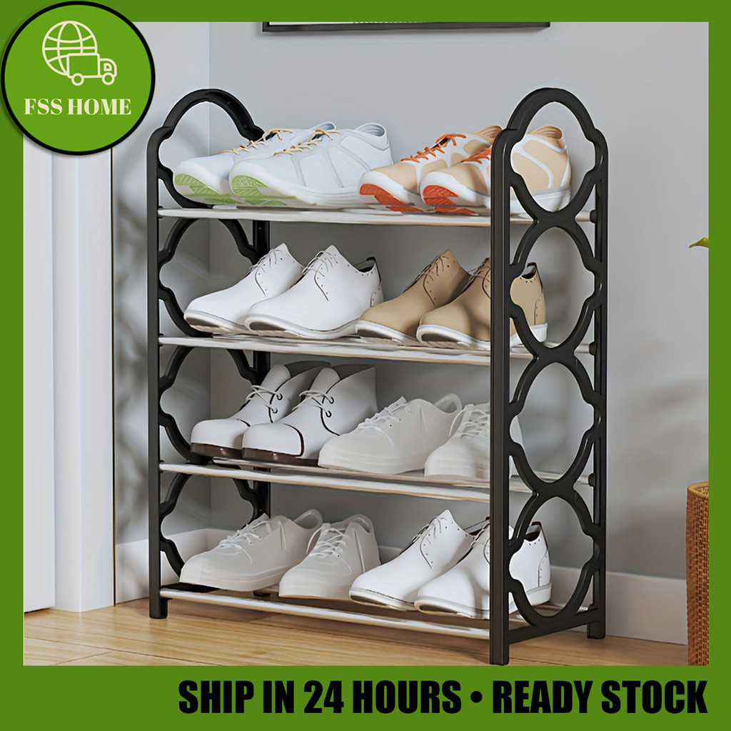 4 Tier Stainless Steel Shoe Rack Lightweight Space-saving Door Rack ...