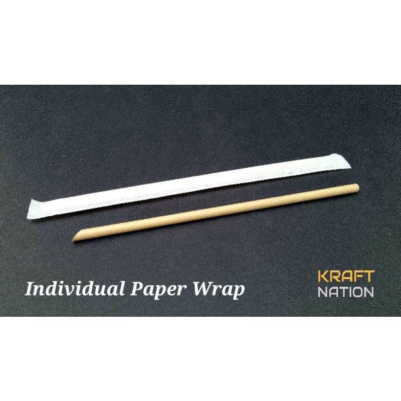 [Eco] 100pcs Kraft Paper Straw with Individual White Paper Wrap 197x7mm ...