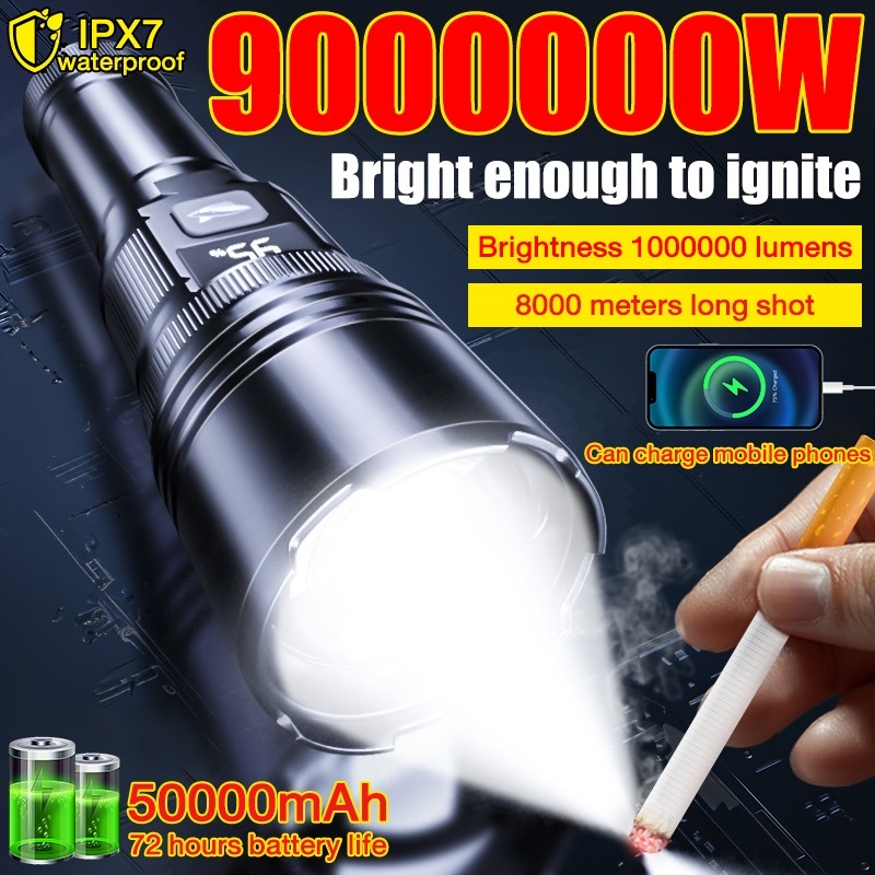 [10000m long shot] flashlight rechargeable P50 LCD display 50000mAh ...