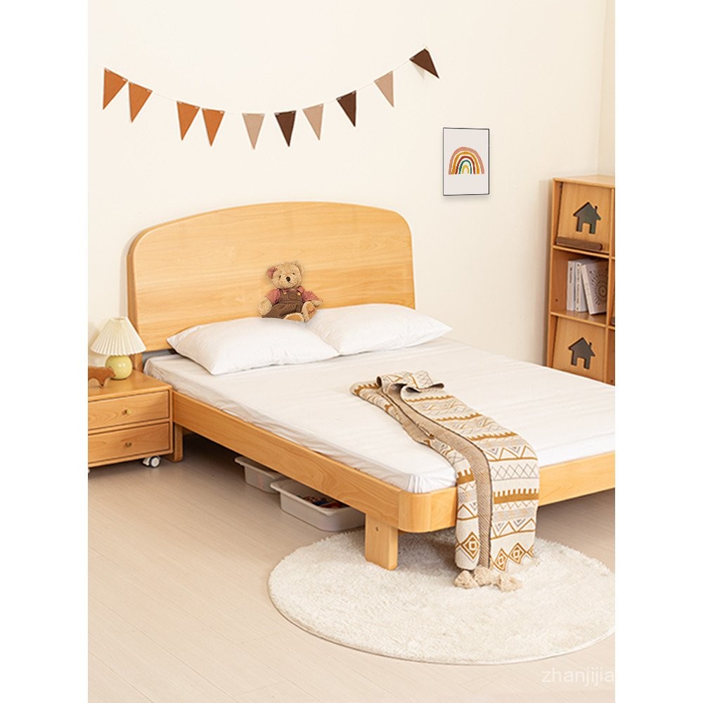 Natural Wooden Full Size Children's Bed with Detachable Headboard main image 0