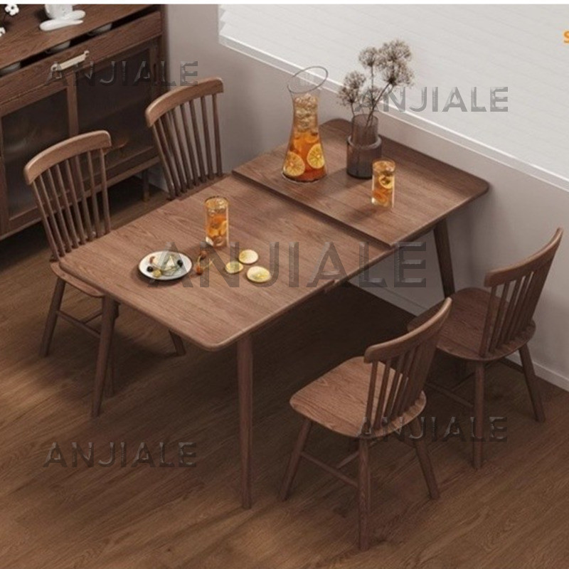 ANJIALE Dining Table Wood Retractable Solid Dining Table For Small ...