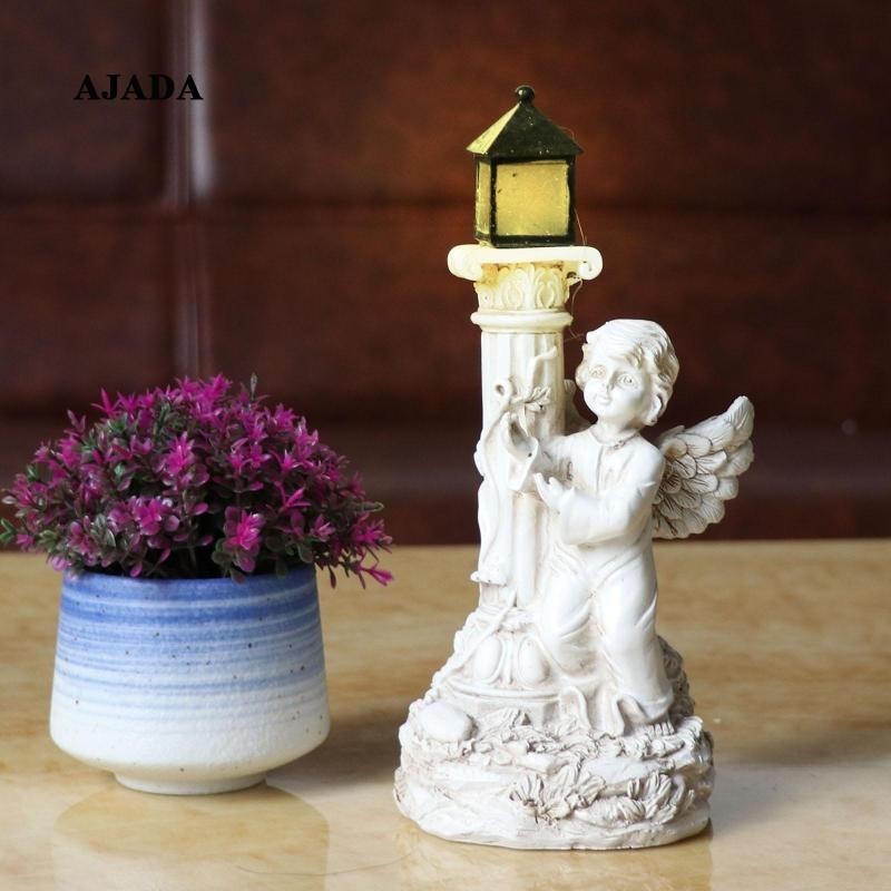 [ Resin Roman Pillar Angel Figurine Waterproof Solar Energy Statue