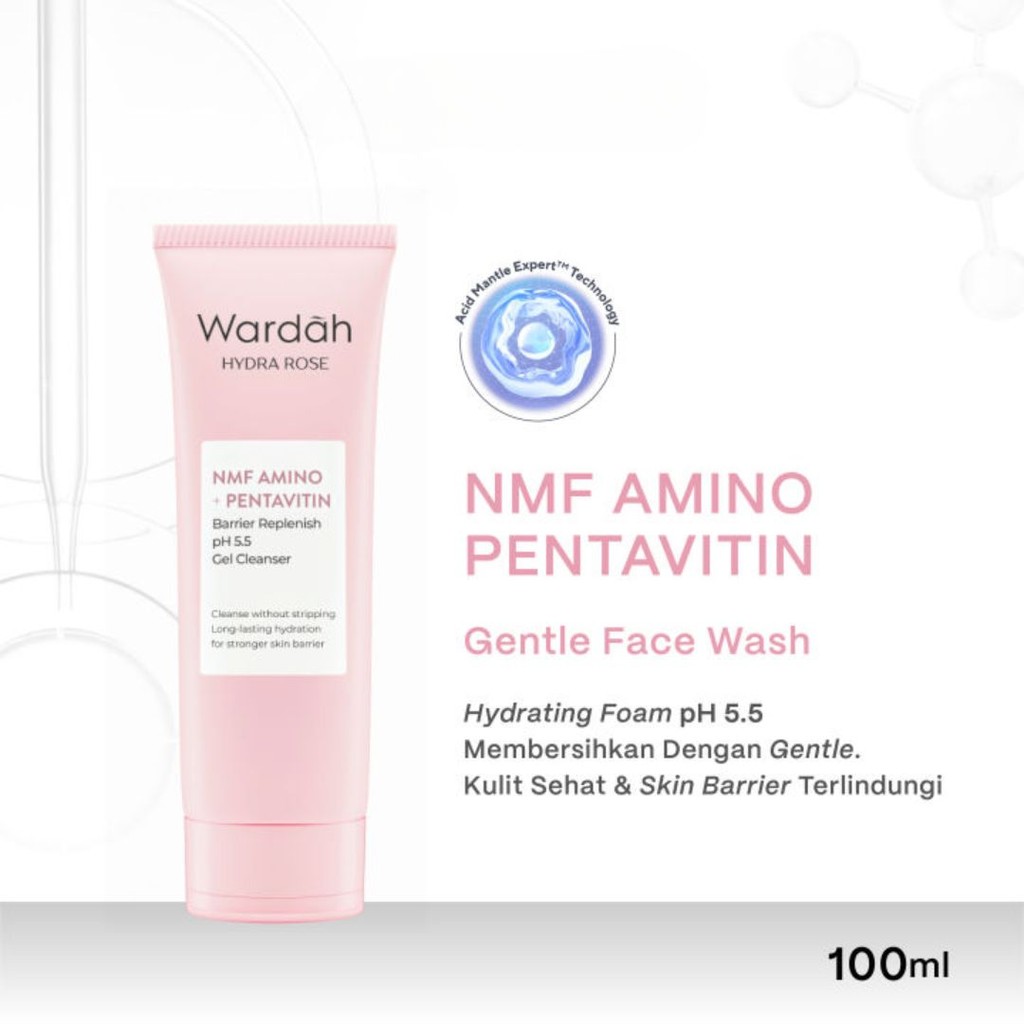 Wardah Hydra Rose NMF Amino + Pentavitin Barrier Replenish pH 5.5 Gel Cleanser 100 ml / Merah Jingga Official - Gambar 2
