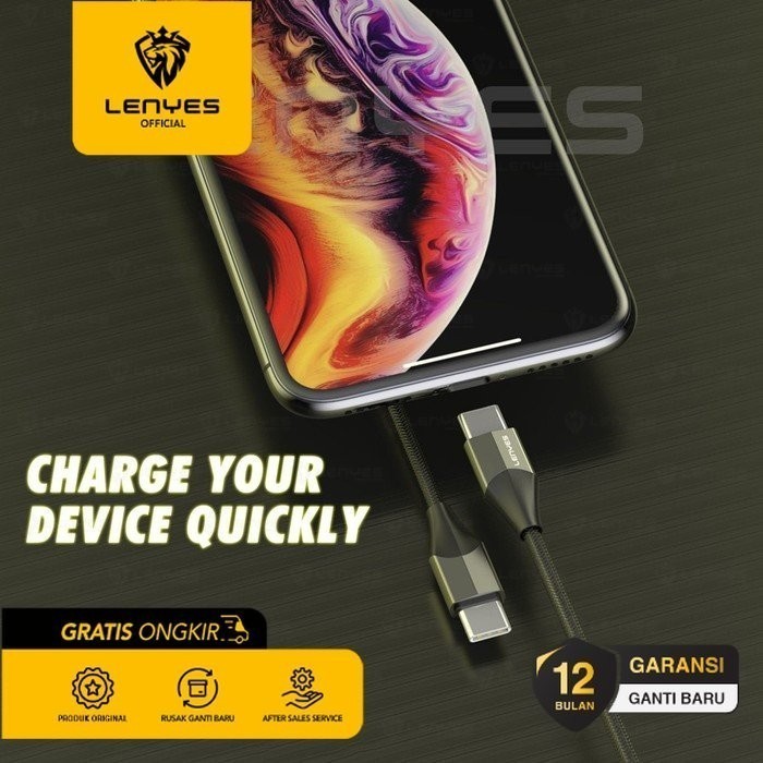 LENYES LC919 Fast Charging PD 20W Type C to Type C Kabel Data Charger Nylon - Gambar 2