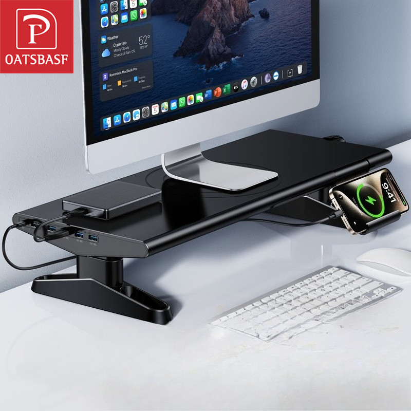 Oatsbasf Height Adjustable USB 3.0 Port Computer Monitor Stand Laptop ...