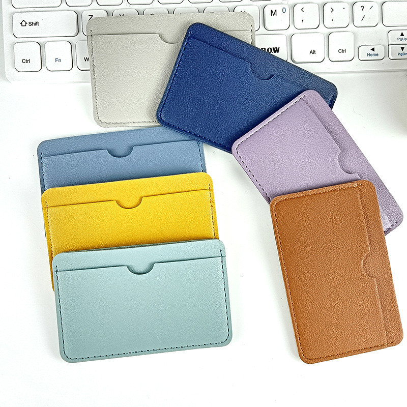 Simple Solid Color Leather Card Bag Coin Purse Slim Credit Card Holder ...