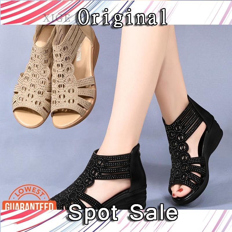 JF7 kasut bata wanita sendal perempuan bata comfit women sandals scholl women shoes sandalsSandals Women s Summer Wedge Heel New Style Roman Mother Rhinestone Fish Mouth Mid Heel Shopee Singapore