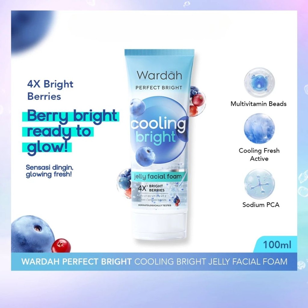 Wardah Perfect Bright Cooling Bright Jelly Facial Foam 100ml / Merah Jingga Official - Gambar 2
