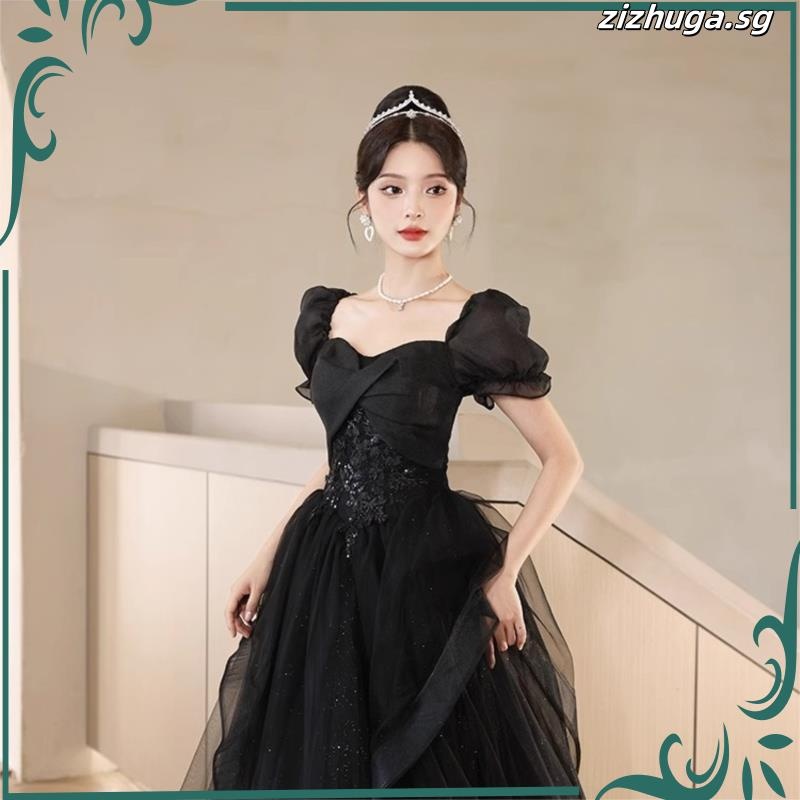 korean black wedding dress Black Strapless A-line Lace up-corset Tulle Wedding Dress COCOMELODY CW2506, 45 Days / Black / US12-UK14-EUR42