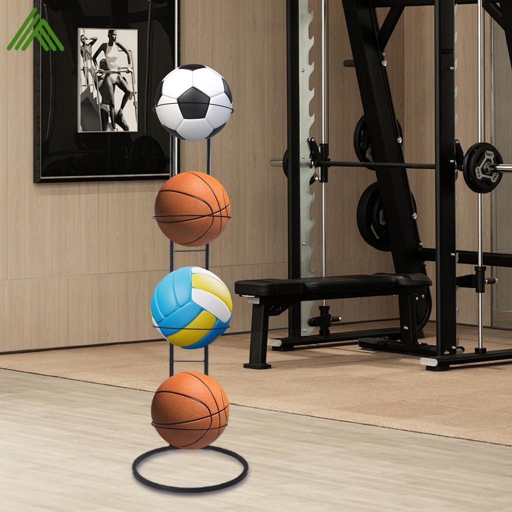4 Tiers Metal Basketball Ball Storage Rack Vertical Ball Rack Removable ...