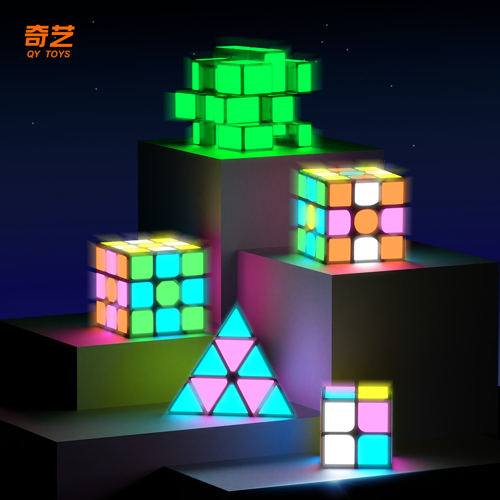 QY Toys Mirror Speed Cube 3x3 Fluorescent Green, Glow-in-The