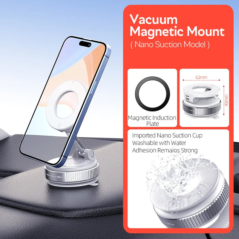 Double-sided Magnetic Vacuum Adsorption Car Phone Holder 360° Rotatable Vacuum Suction Cup Car Phone Stand Foldable Car Navigation Holder Strong Magnetic Adsorption Force - | PH