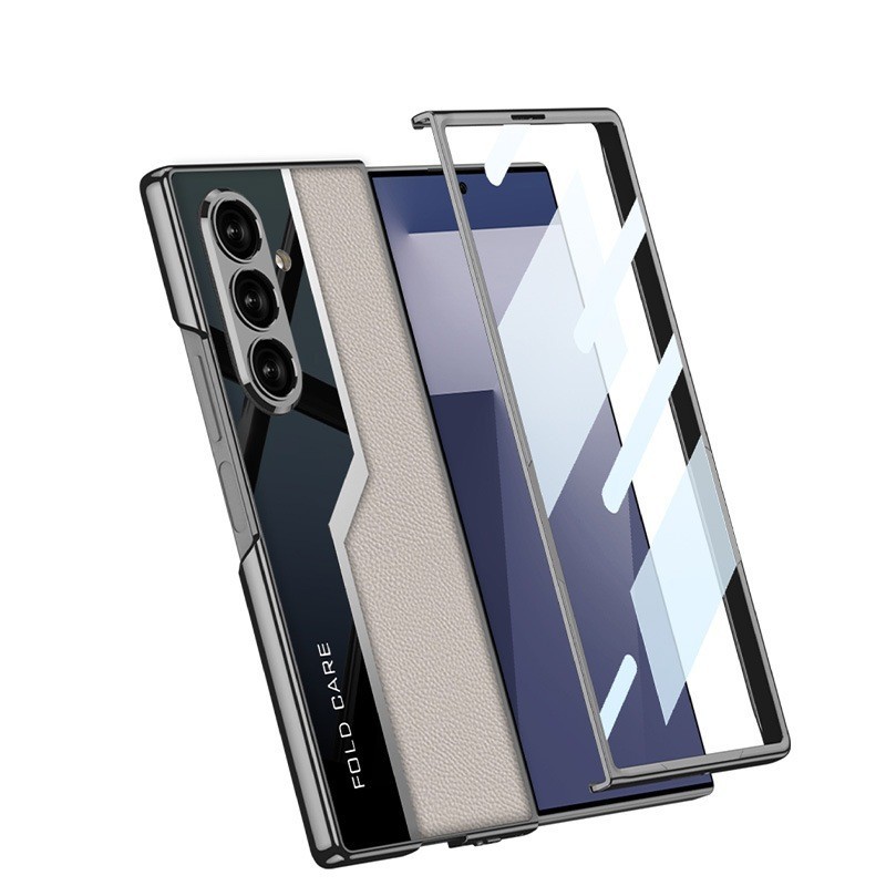 Case Samsung Galaxy Z Fold 7 Fold7 GKK Luxury Plating PU Leather With Glass - Gambar 3