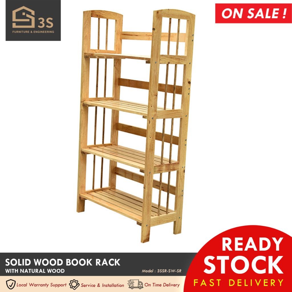 [3S FURNITURE] Simply Rustic Multi-Layer Solid Wood Book Rack * FREE ...