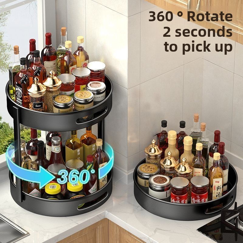 Kitchen Shelf Double-Layer Rotating Seasoning Rack Desktop Storage ...