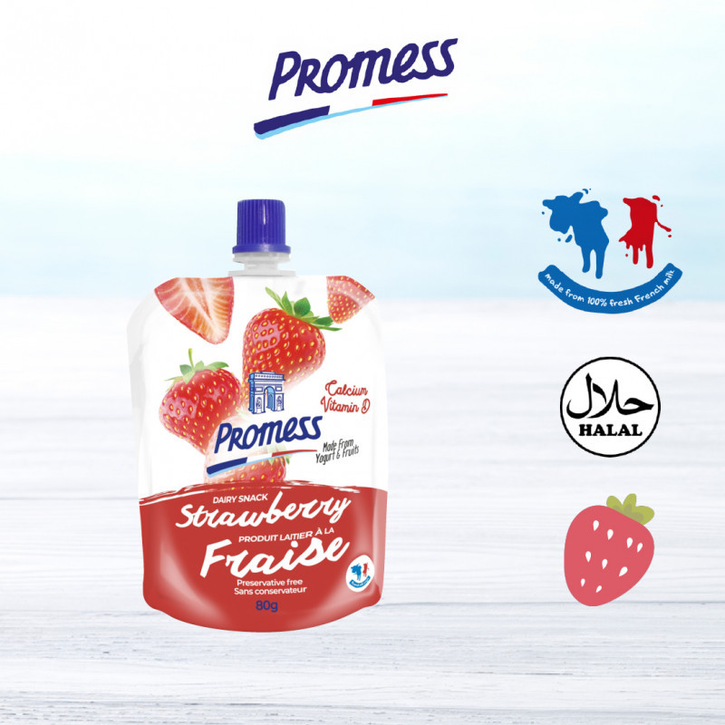 (Carton Deal) Promess Strawberry Creamy Custard 25 x 80g Yogurt 100% ...