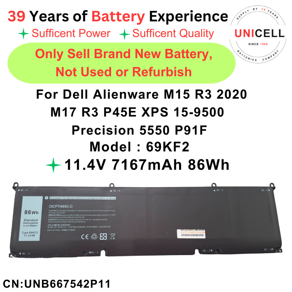 69KF2 11.4V 7167mAh 86Wh For Dell Alienware M15 R3 2020 M17 R3 P45E XPS ...