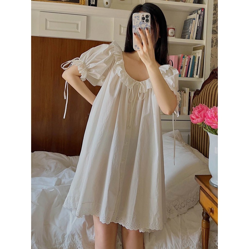 Fat mm Extra Large Nightdress Female Sweet Princess Style Short Sleeved Pajamas Loose 2 300 Outer Wear Loungewear wcan129 7.23 Shopee Singapore