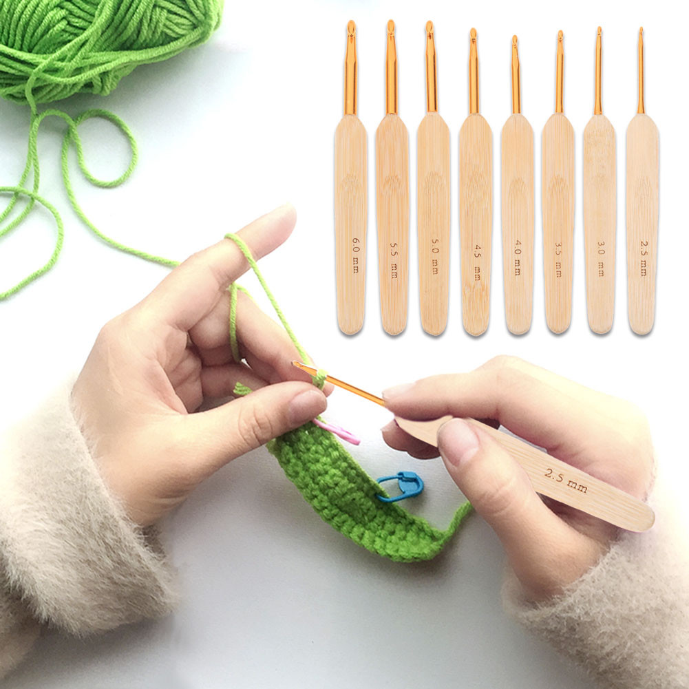 8pcs/set Bamboo Handle Crochet Hooks Craft Knitting Needles Sewing ...